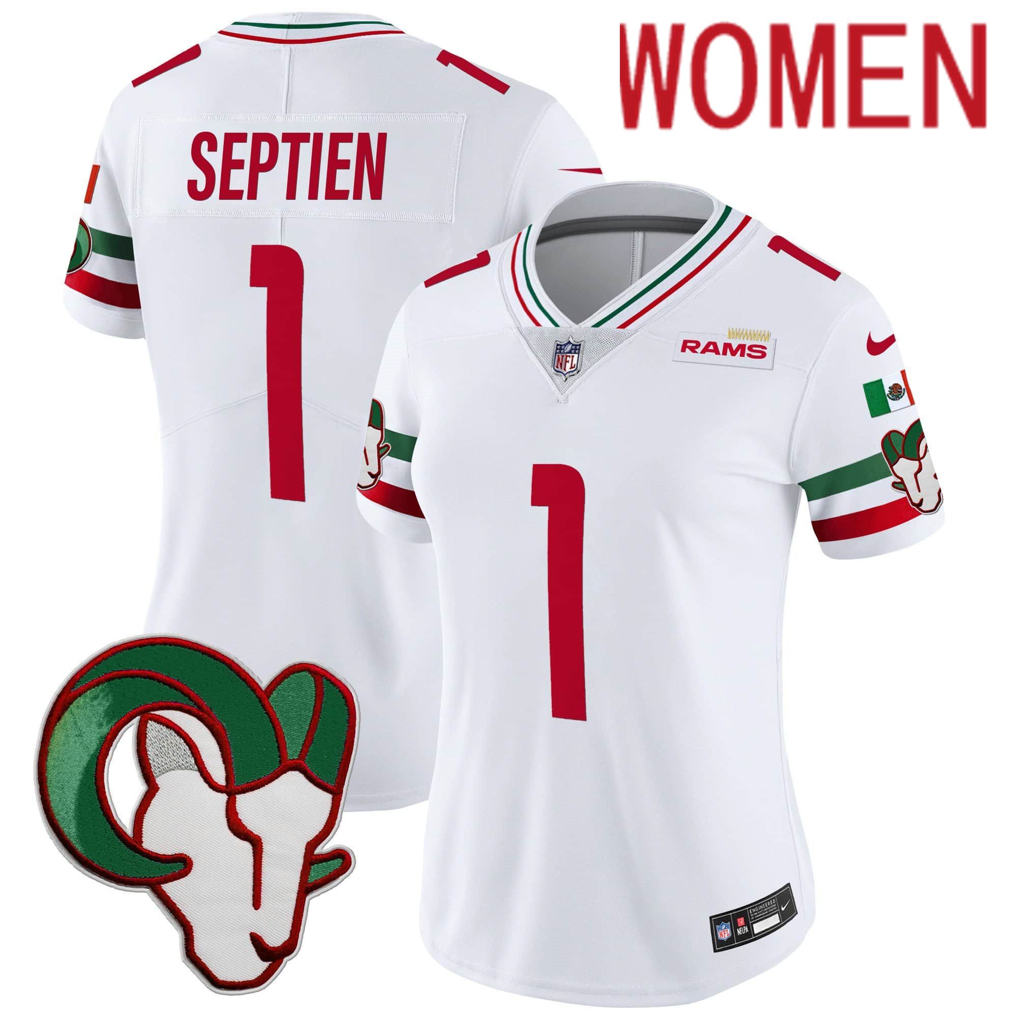 Women Los Angeles Rams #1 Septien White 2024 Nike Mexico Vapor Limited NFL Jersey->women nfl jersey->Women Jersey